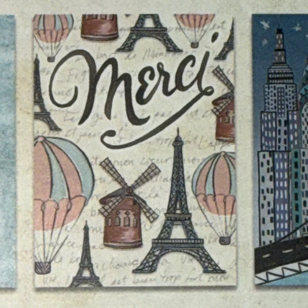 Lady Jayne Travel Theme Note Cards 16 Count Boxed Stationery Paris London NYC